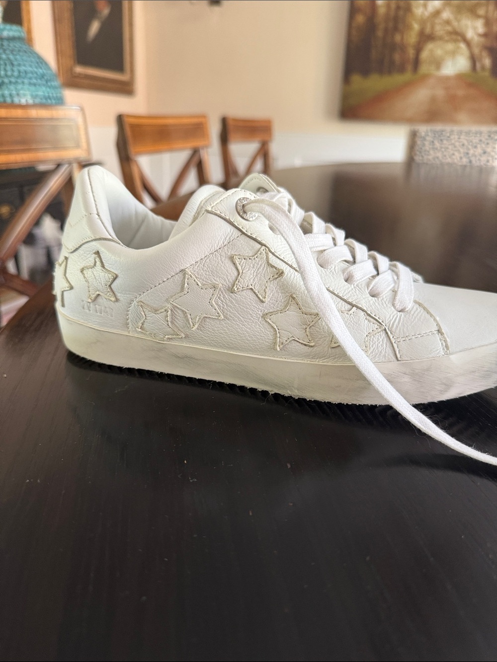 Zadig & Voltaire White Leather Star Detail Sneakers